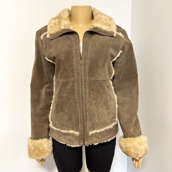 Wilsons Leather Jackets & Blazers - Wilsons Leather Maxima Brown Suede Fur Lined Penny Lane Aviator Jacket Women's L
